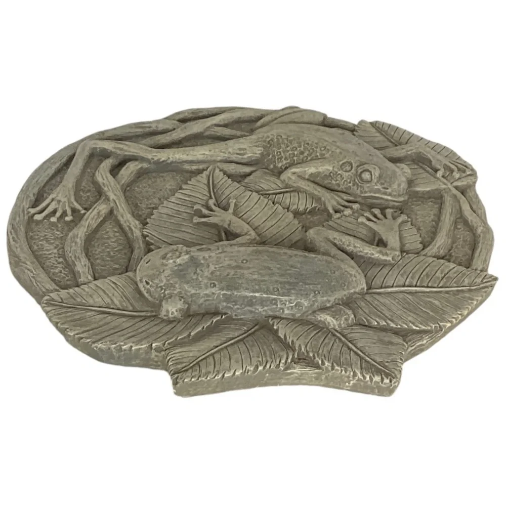 3D Frogs On Vines Round Hanging Step Stone Garden Plaque Decor Matte Slate Green - Picture 13 of 16